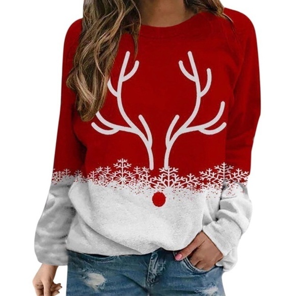 Exclusive ❤️/ NWT / woman’s Reindeer Shirt Top | Color: Red/White | size M - Picture 1 of 11